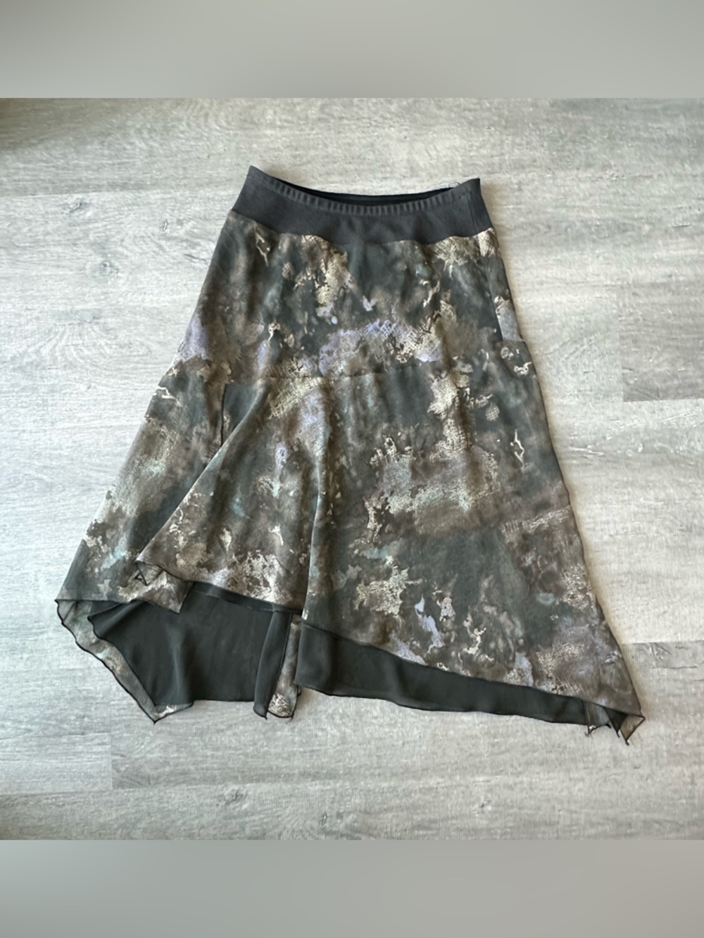 MNG Mango Vintage Y2K Grunge Abstract Mesh Midi Skirt – Asymmetric Hem – Size M